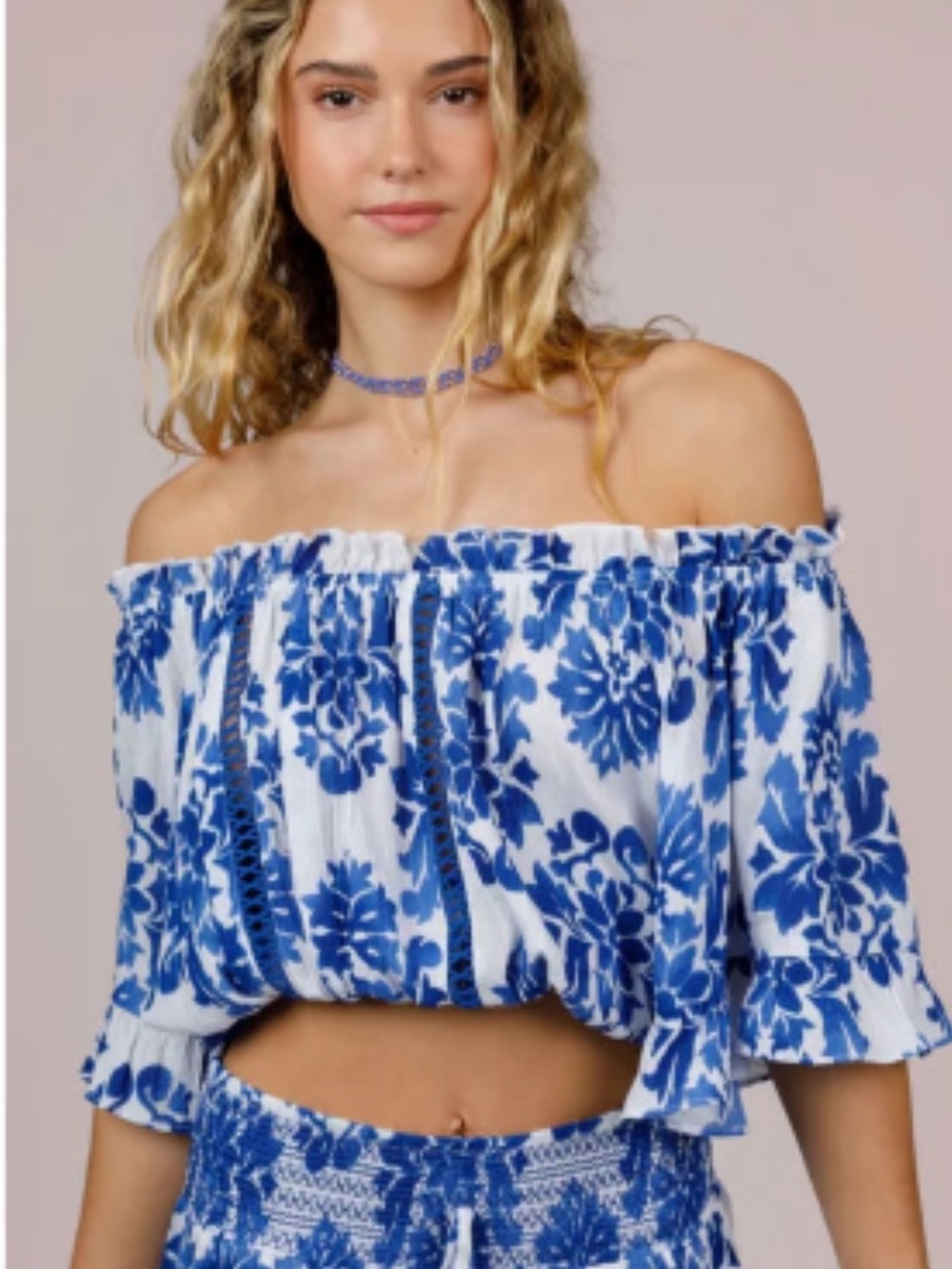 Band of the Free Ula Blue Floral On/ Off-Shoulder Top